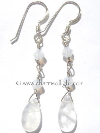Rainbow Moonstone & Crystal Earrings